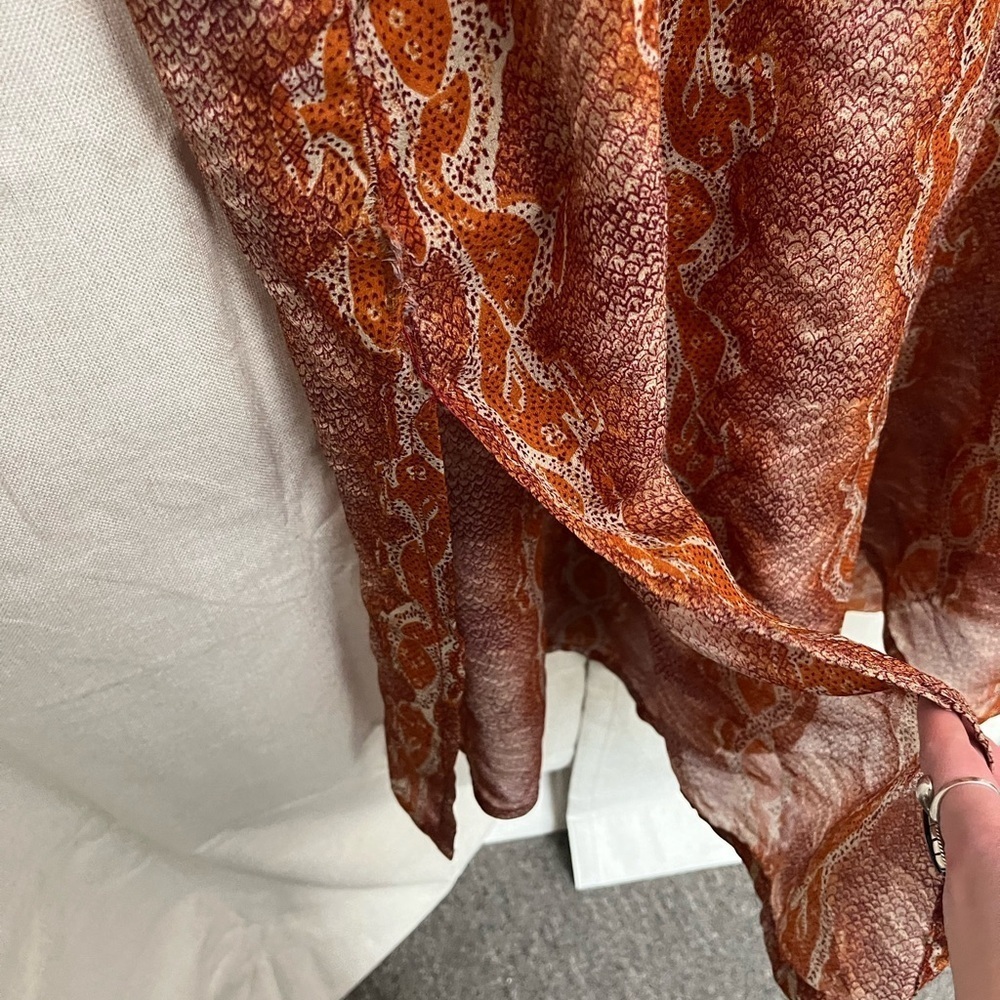 5/$45 Vintage 70s Long Semi Sheer Orange Snakeskin Kaftan by La Nuit - Picture 5 of 14